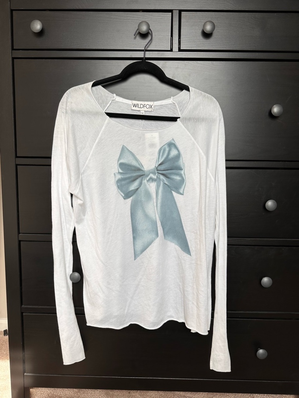 NWT Wildfox Bow Graphic Long Sleeve Top White Size M Coquette Aesthetic